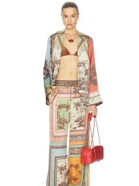 ✨NEW! Luxury CALYPSO St Barth Farm Rio Print Rayon Silk Button up Shirt Top $379